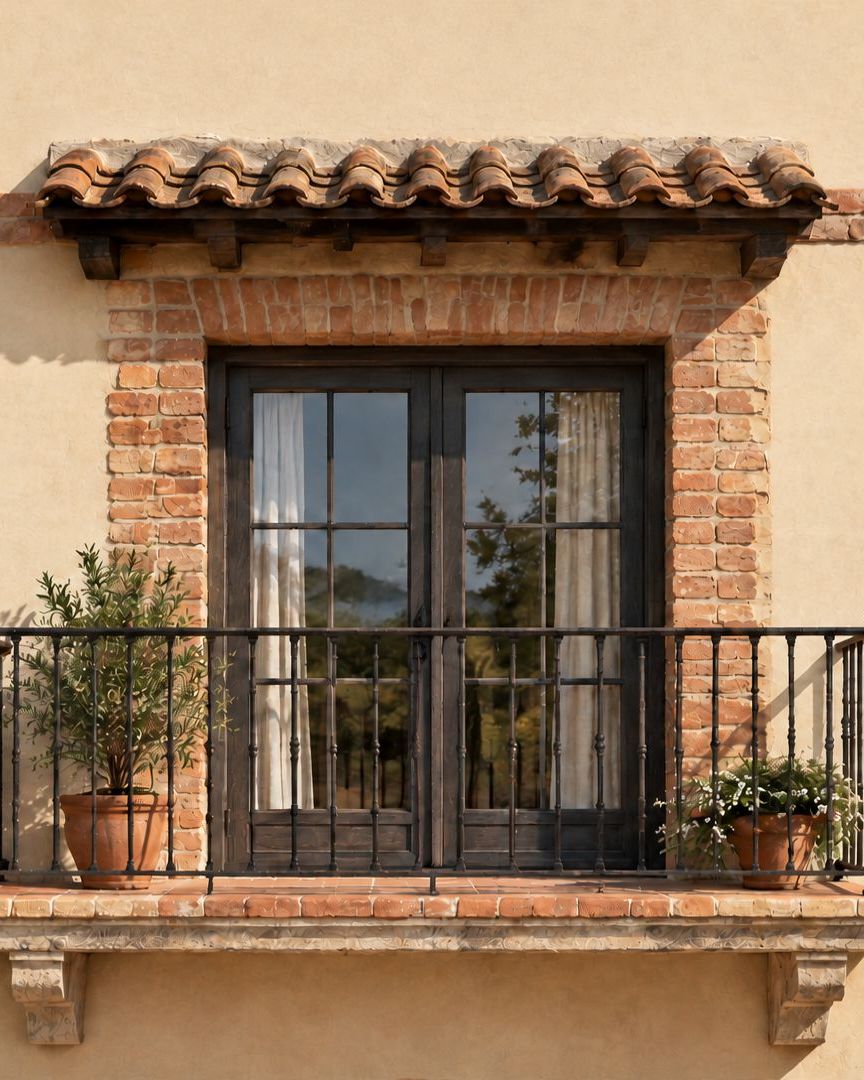 Dopo: facciata intonacata con finestra, cornice in mattoni e balcone (immagine illustrativa)
